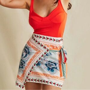 Floral Wrap Skirt with Blue & Orange Print